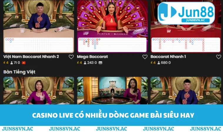 Casino live có nhiều dòng game bài siêu hay